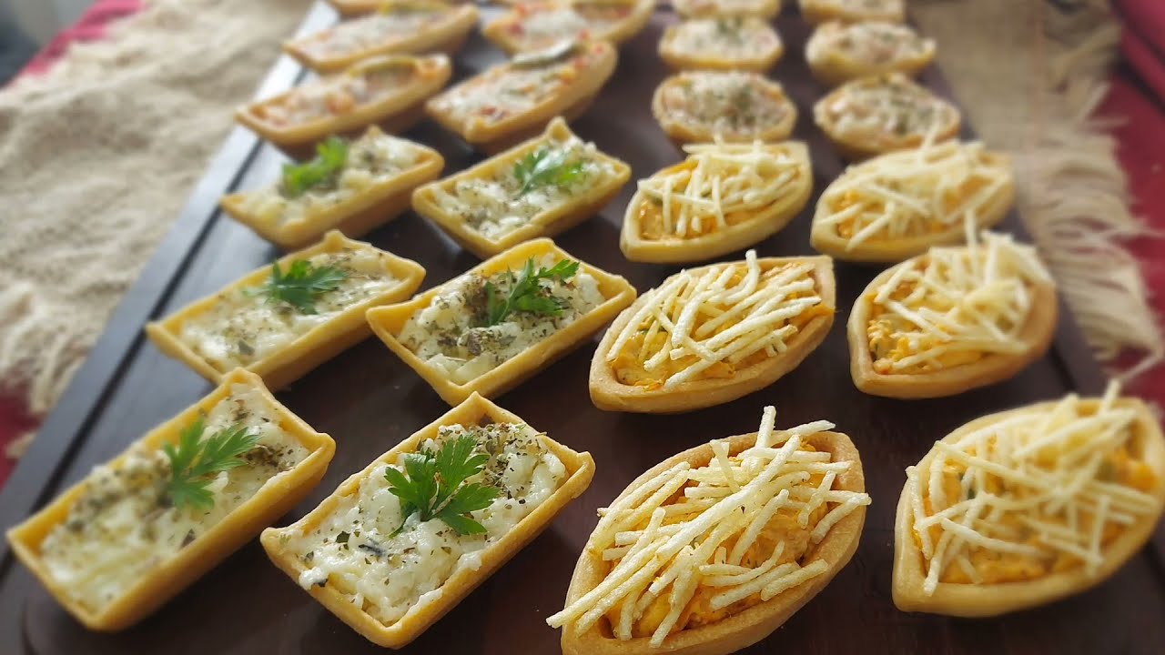 barquetes recheadas e o croquete de mandioquinha