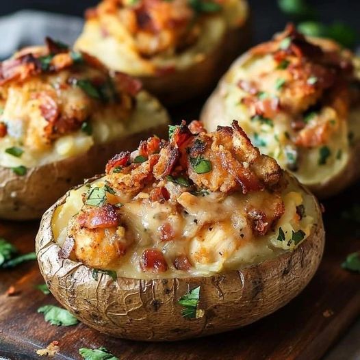 Batatas Assadas Recheadas com Frango Crocante