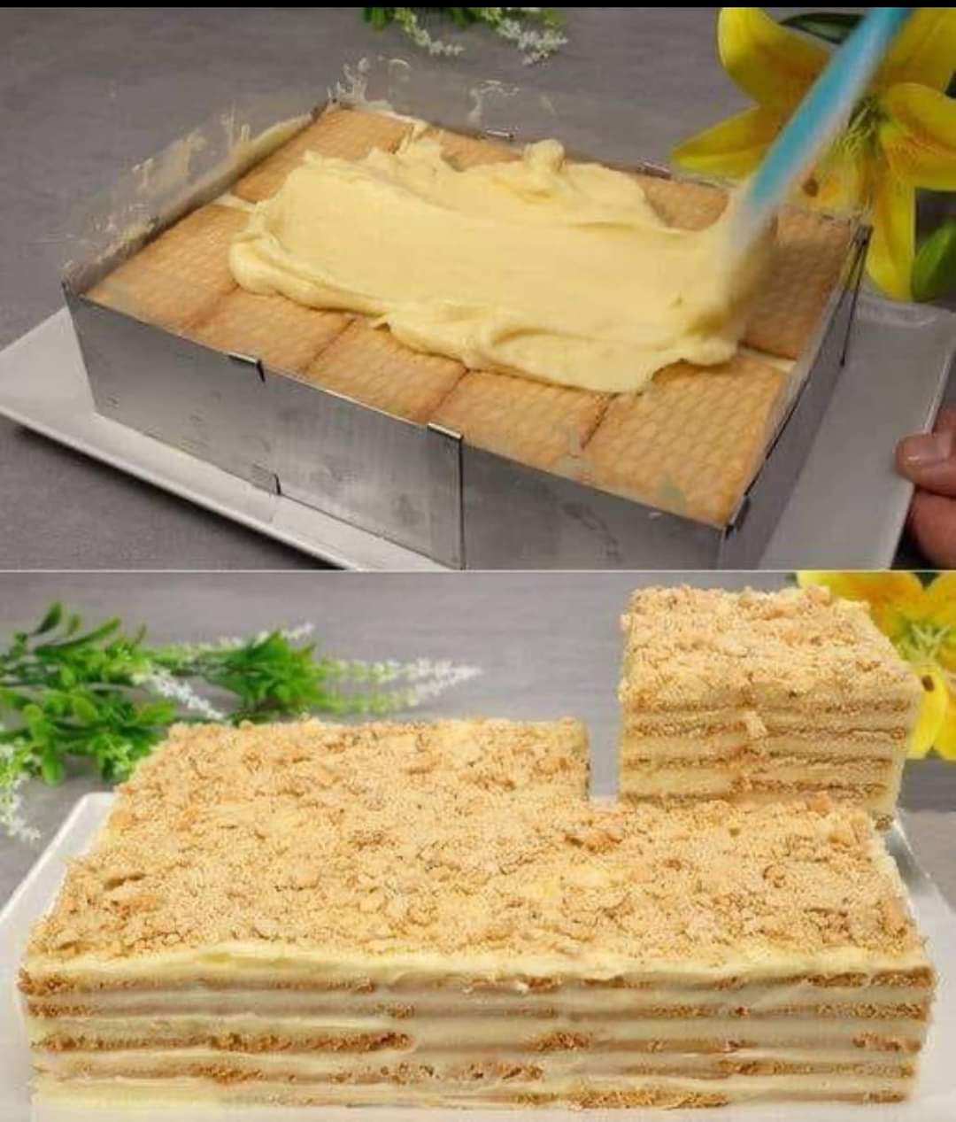 torta simples de creme e biscoito